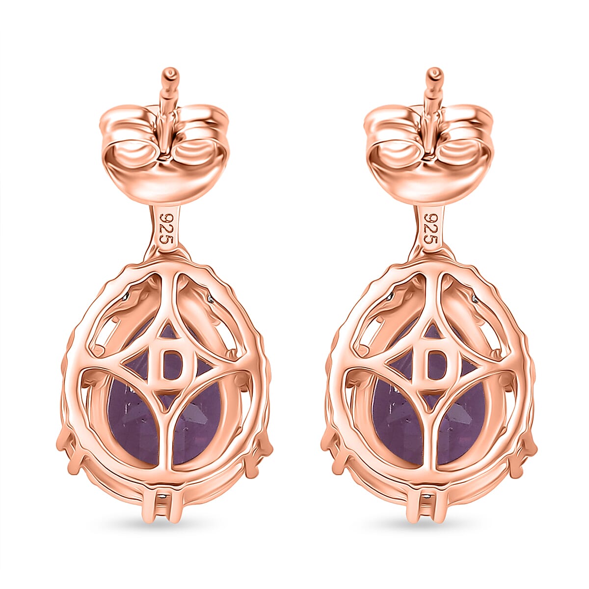 D'Joy AAA Rose De France Amethyst & White Zircon Dangling Earring with Push Post in Rose Gold Plated Sterling Silver 2.39 Ct.