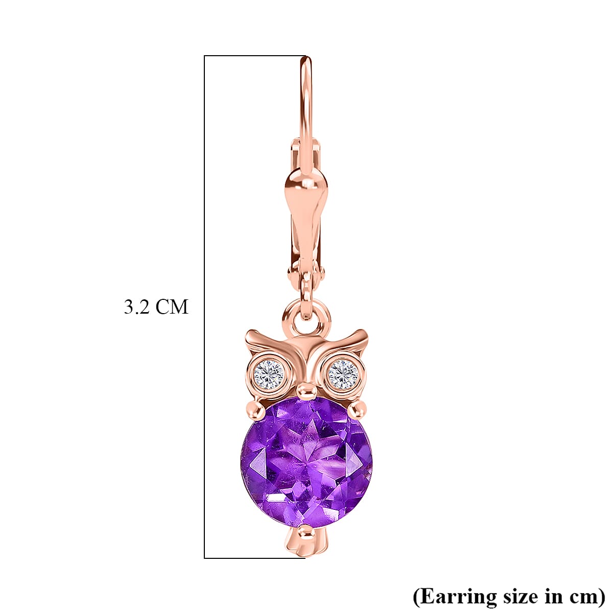 D'Joy Rose De France Amethyst & White Zircon Living Creature Earring with Lever Back in Rose Gold Plated Sterling Silver 3.74 Ct.