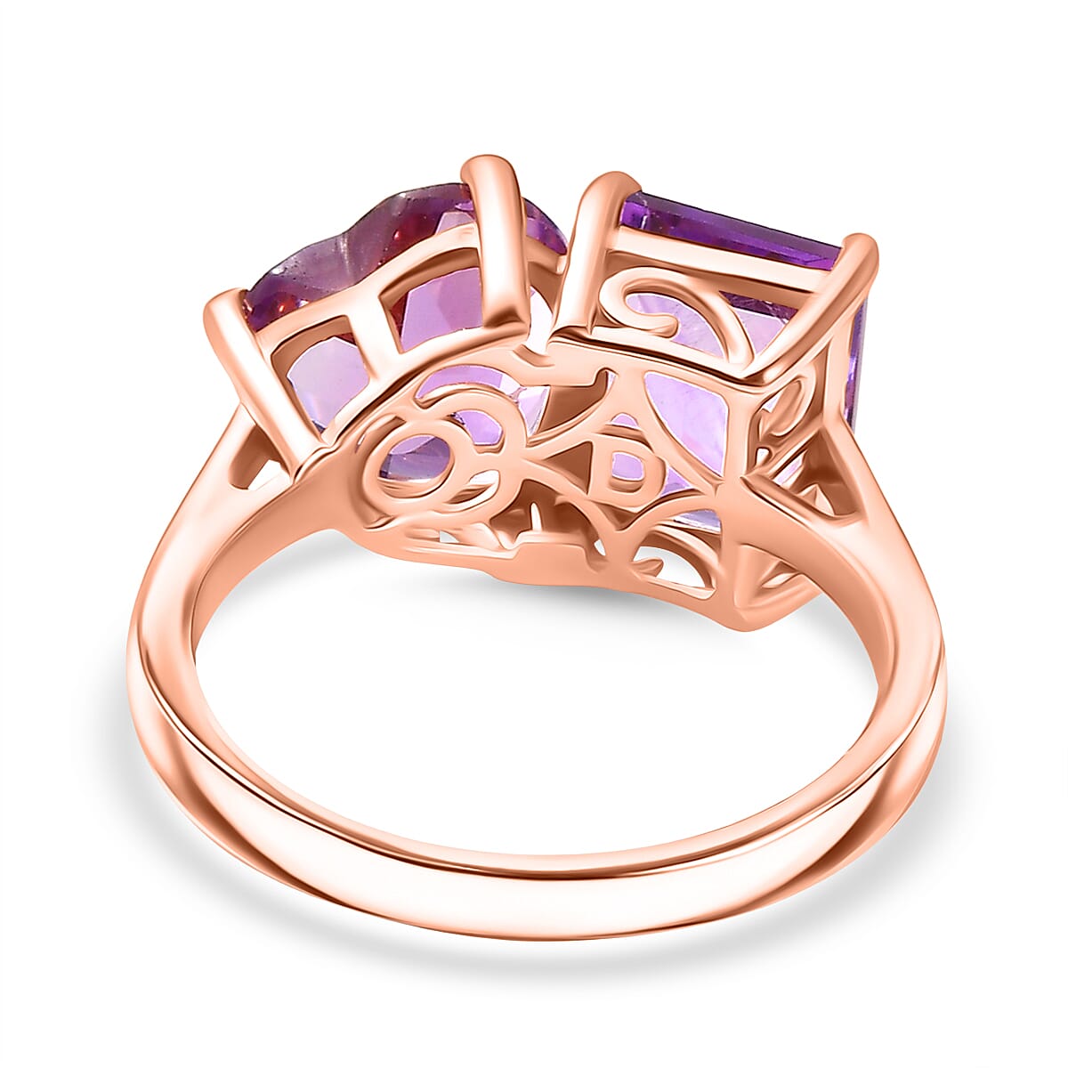 D'Joy AAA Rose De France Amethyst Toi et Moi Ring in Rose Gold Plated Sterling Silver 4.80 Ct.