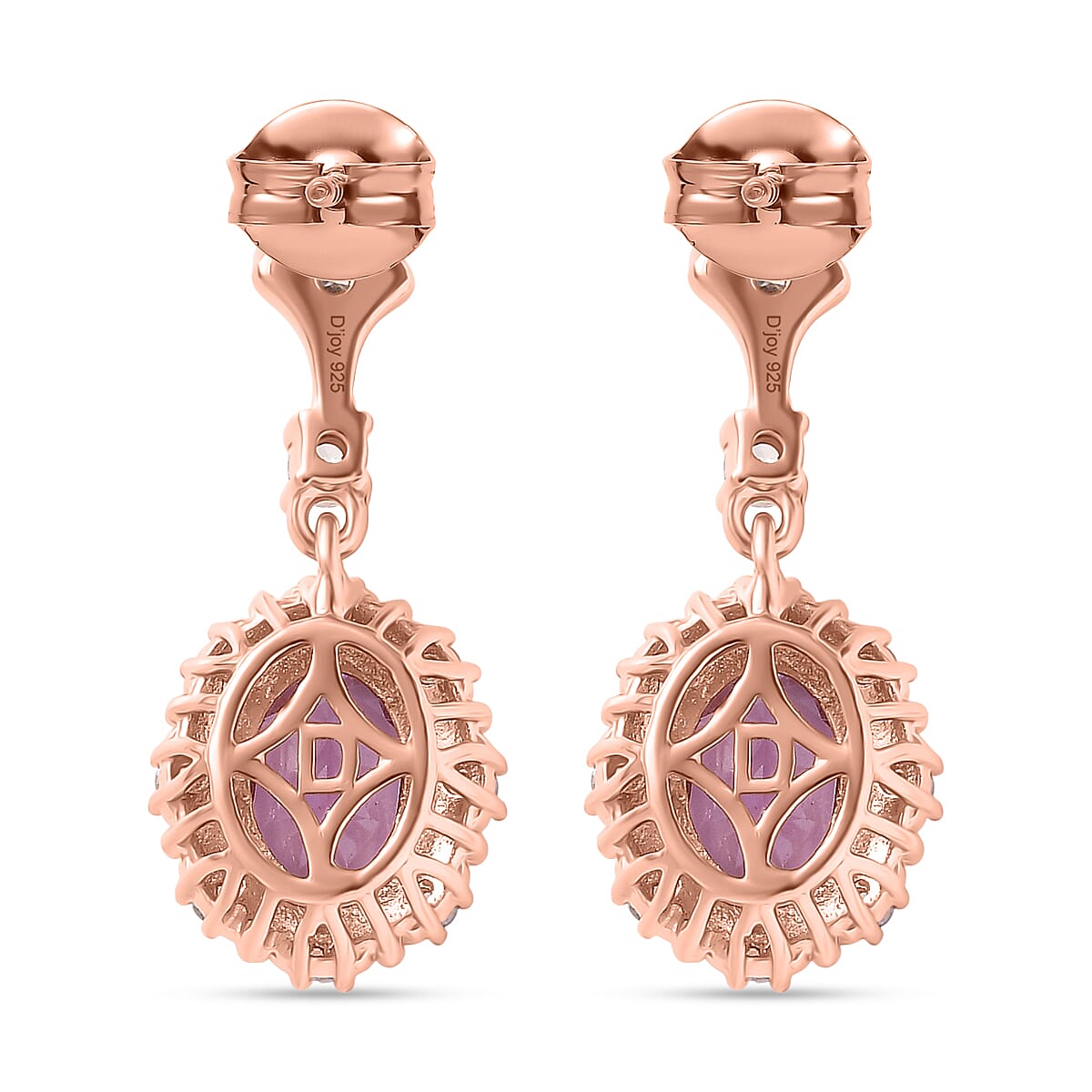 D'Joy Rose De France Amethyst & White Zircon Dangling Earring with  Push Back in Rose Gold Plated Sterling Silver 2.95 Ct.