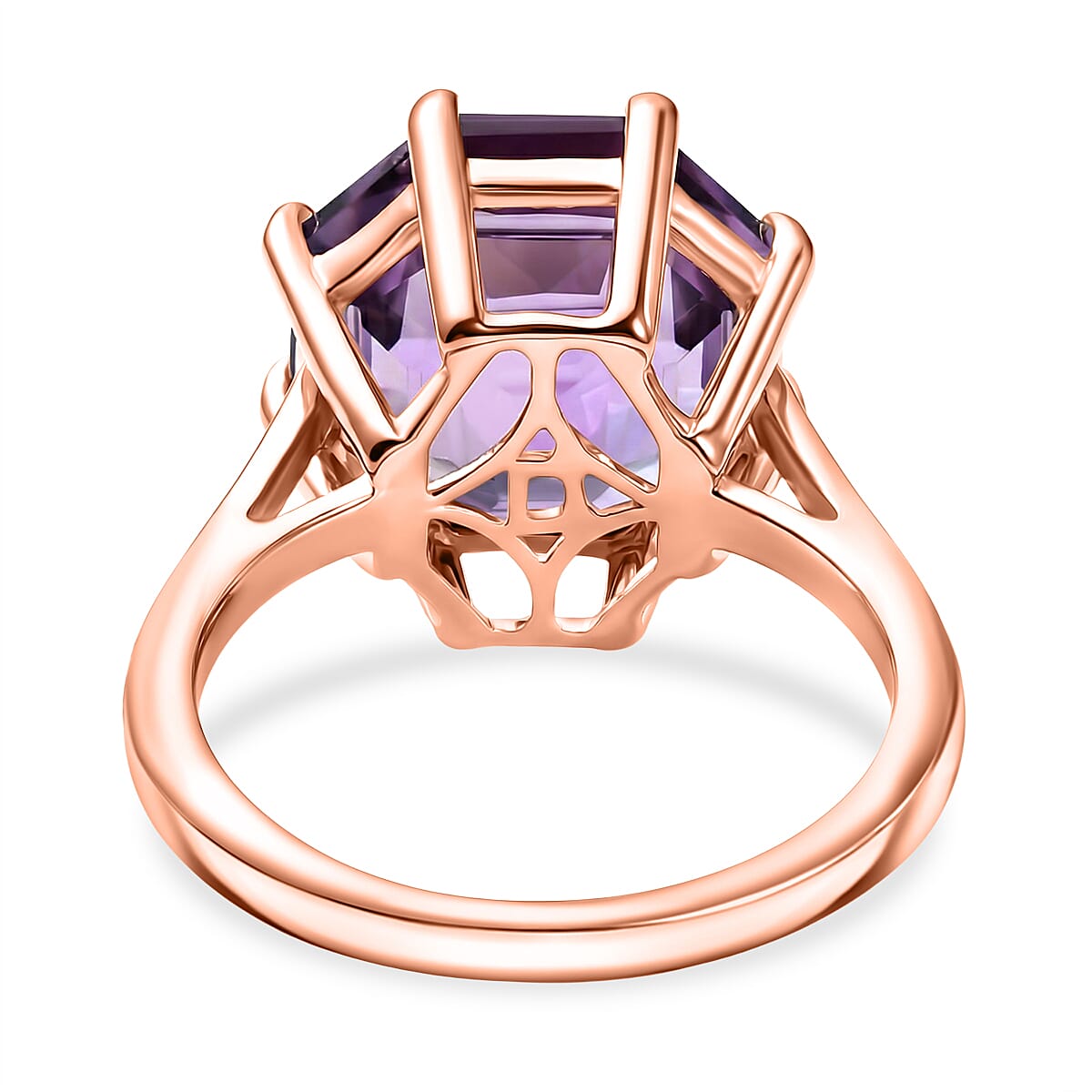 D'Joy Rose De France Amethyst Solitaire Ring in Rose Gold Plated Sterling Silver 6.40 Ct.