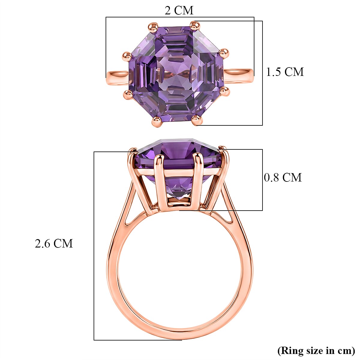 D'Joy Rose De France Amethyst Solitaire Ring in Rose Gold Plated Sterling Silver 6.40 Ct.