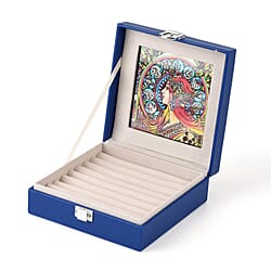 LIVMORE Multi-Slot Ring Storage Box with Suncatcher Glass Window (15.5 x 15.5 x 5.5 cm) - Blue