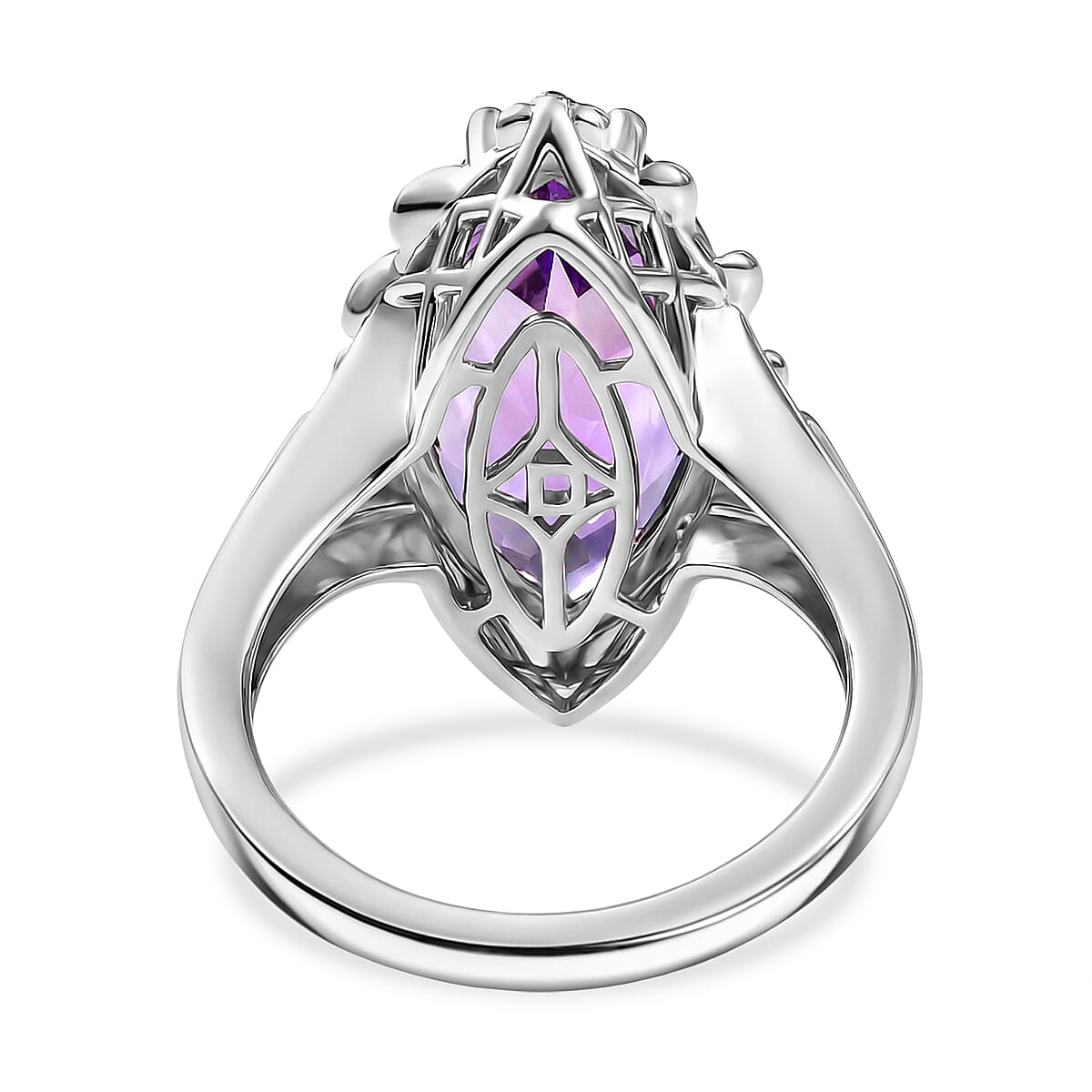 D'Joy Rose De France Amethyst Solitaire Ring in 18K Vermeil Rose Gold Plated & Rhodium Overlay Sterling Silver 7.40 Ct.