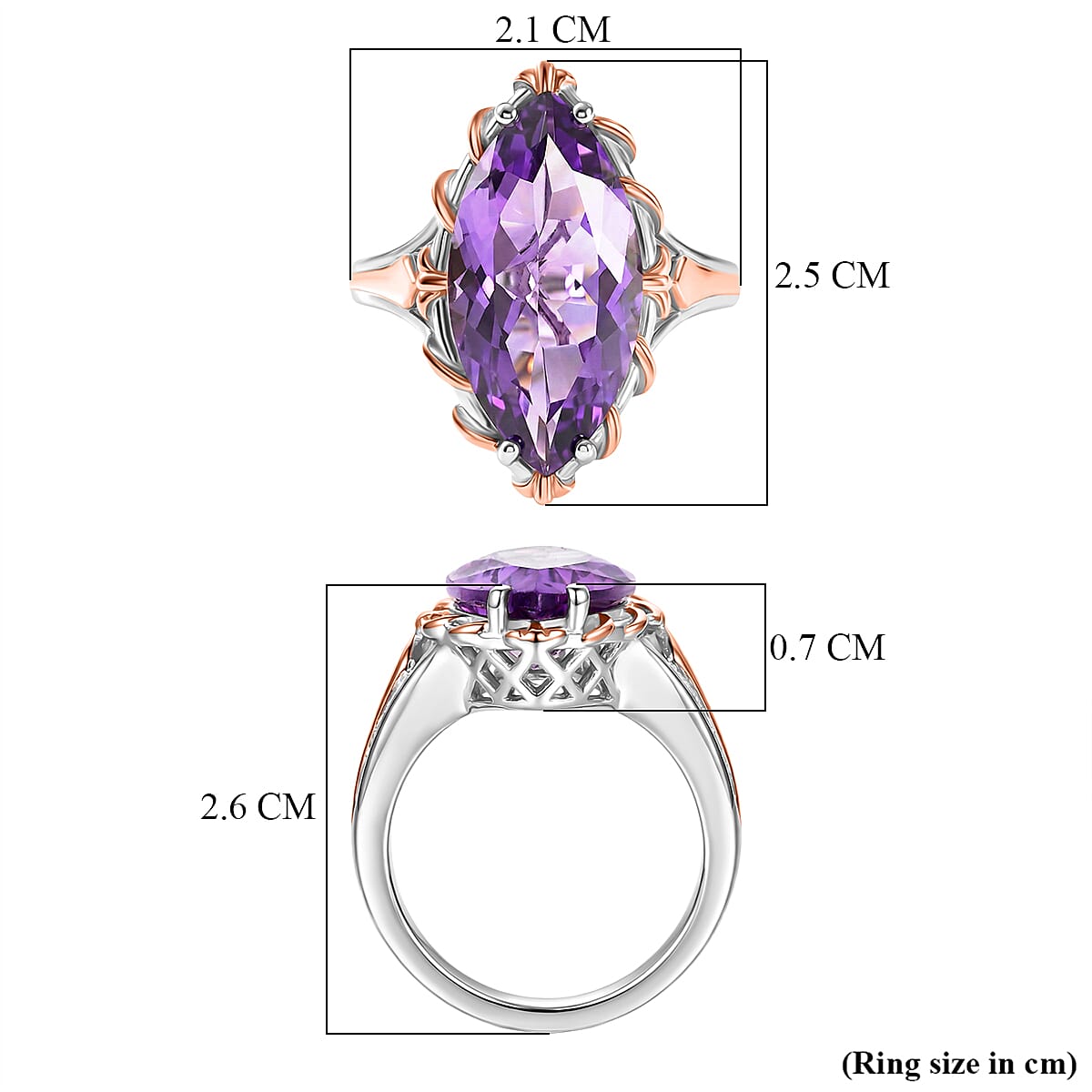 D'Joy Rose De France Amethyst Solitaire Ring in 18K Vermeil Rose Gold Plated & Rhodium Overlay Sterling Silver 7.40 Ct.