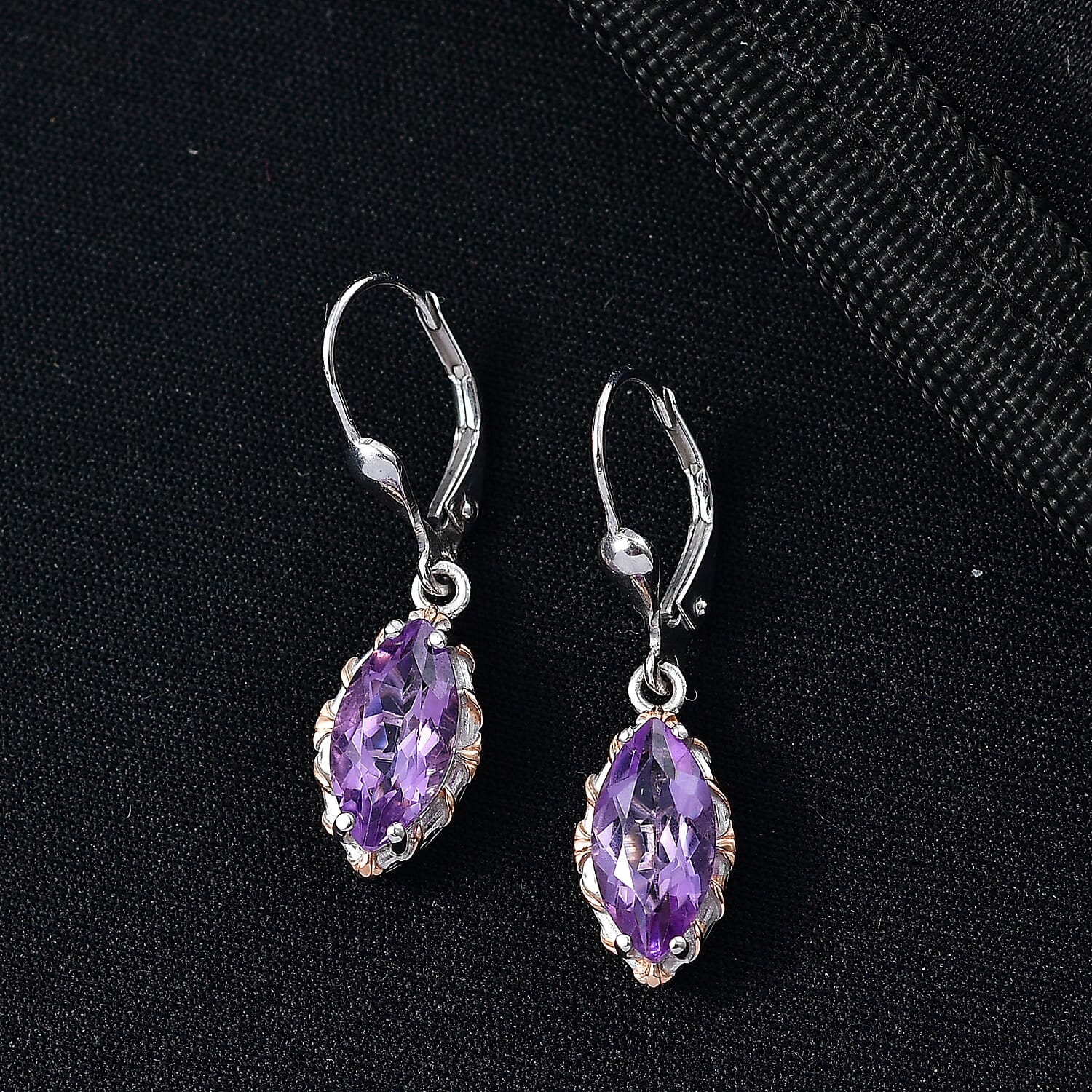 D'Joy AAA Rose De France Amethyst Solitaire Earring with Lever Back in Rose Gold Plated & Platinum Overlay Sterling Silver 3.44 Ct.
