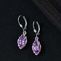 D'Joy AAA Rose De France Amethyst Solitaire Earring with Lever Back in Rose Gold Plated & Platinum Overlay Sterling Silver 3.44 Ct.