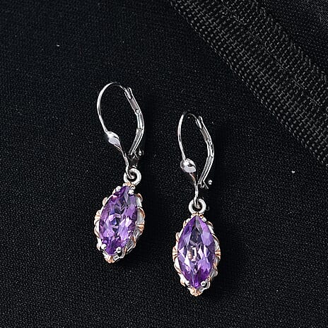 D'Joy AAA Rose De France Amethyst Solitaire Earring with Lever Back in Rose Gold Plated & Platinum Overlay Sterling Silver 3.44 Ct.