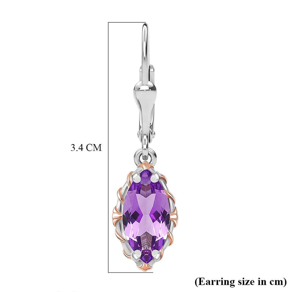 D'Joy AAA Rose De France Amethyst Solitaire Earring with Lever Back in Rose Gold Plated & Platinum Overlay Sterling Silver 3.44 Ct.