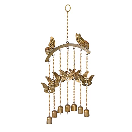 Handmade Iron Butterfly With Bells Wind Chime (51 cm) - Golden