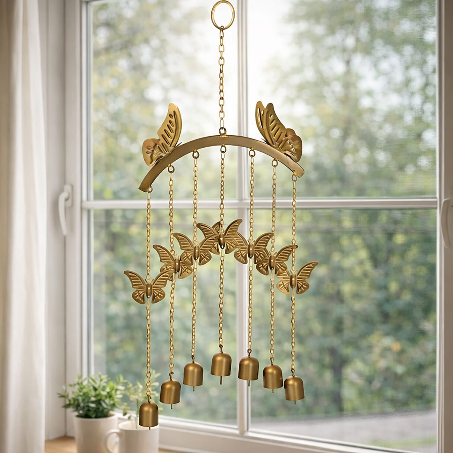 Handmade Iron Butterfly With Bells Wind Chime (51 cm) - Golden