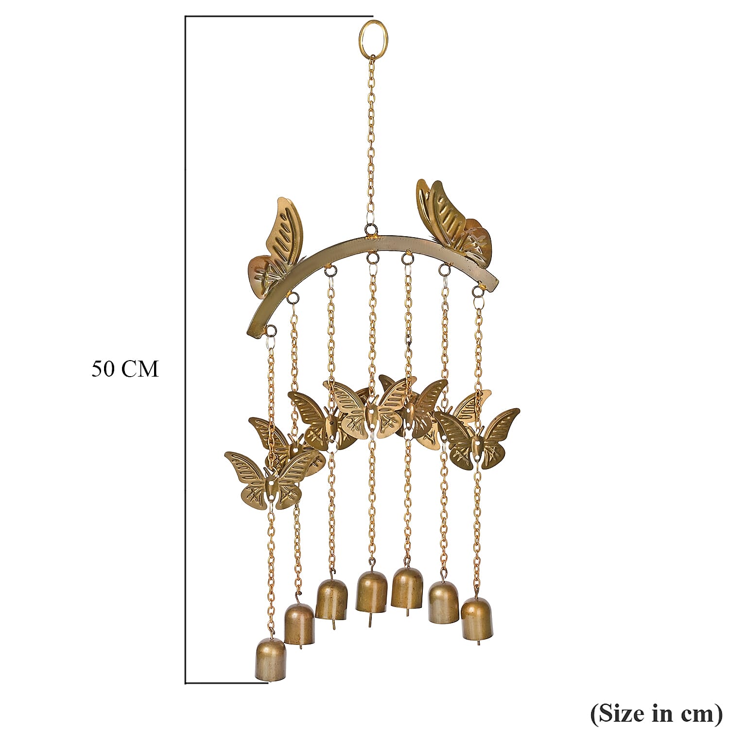 Handmade Iron Butterfly With Bells Wind Chime (51 cm) - Golden
