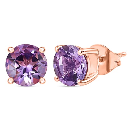 AAA Rose De France Amethyst Solitaire Stud Push Post Earring in Rose Gold Plated Sterling Silver 2.35 Ct.