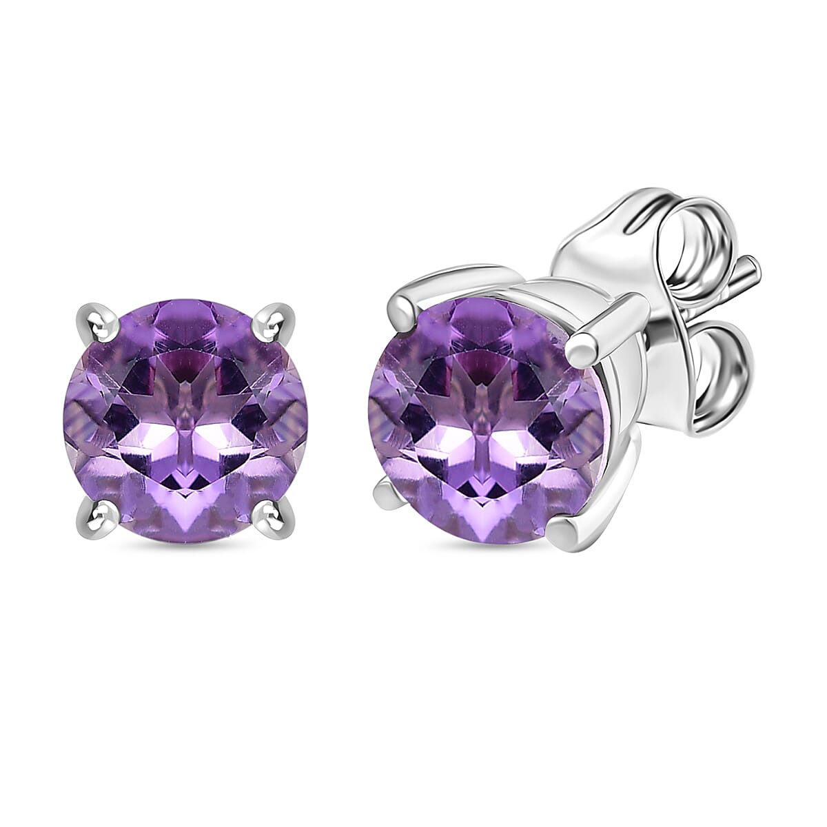 AAA Rose De France Amethyst Solitaire Stud Push Post Earring in Platinum Overlay Sterling Silver 2.35 Ct.