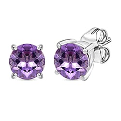 AAA Rose De France Amethyst Solitaire Stud Push Post Earring in Platinum Overlay Sterling Silver 2.35 Ct.