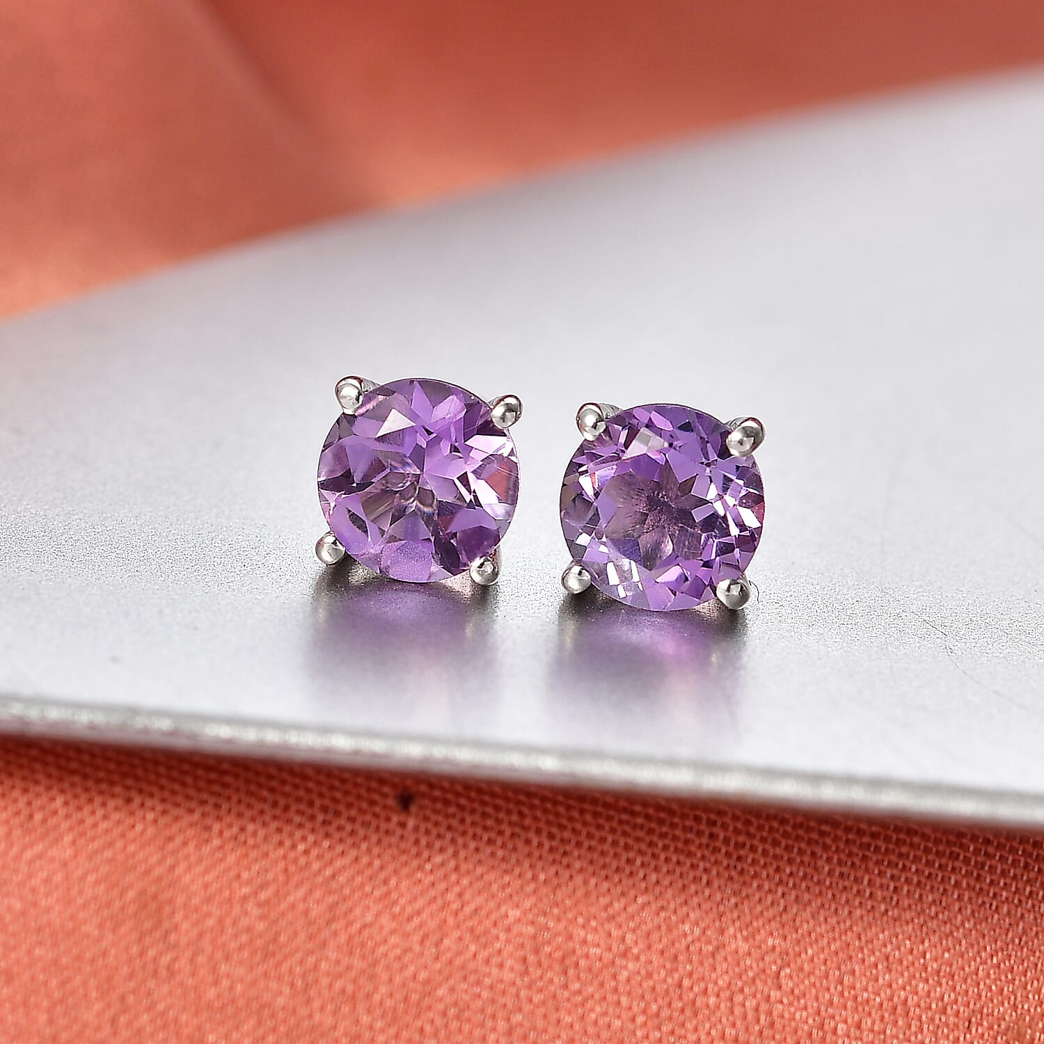 AAA Rose De France Amethyst Solitaire Stud Push Post Earring in Platinum Overlay Sterling Silver 2.35 Ct.