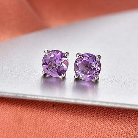 AAA Rose De France Amethyst Solitaire Stud Push Post Earring in Platinum Overlay Sterling Silver 2.35 Ct.