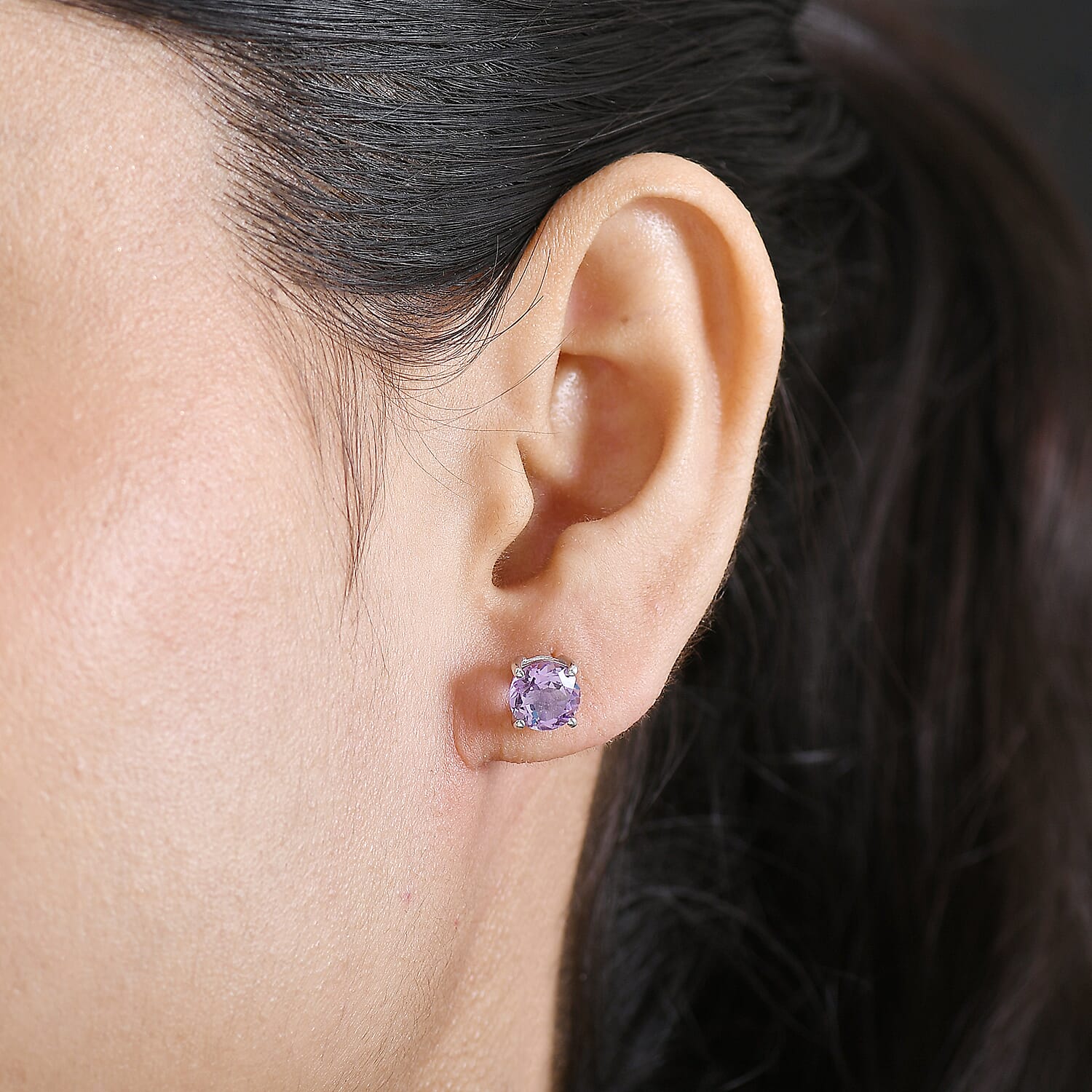 AAA Rose De France Amethyst Solitaire Stud Push Post Earring in Platinum Overlay Sterling Silver 2.35 Ct.