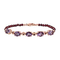 D'Joy AAA Rose De France Amethyst & Red Garnet Linking Bracelet (Size - 7) in 18K Vermeil Rose Gold Plated Sterling Silver 14.95 Ct.