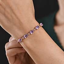 D'Joy AAA Rose De France Amethyst & Red Garnet Linking Bracelet (Size - 7) in 18K Vermeil Rose Gold Plated Sterling Silver 14.95 Ct.
