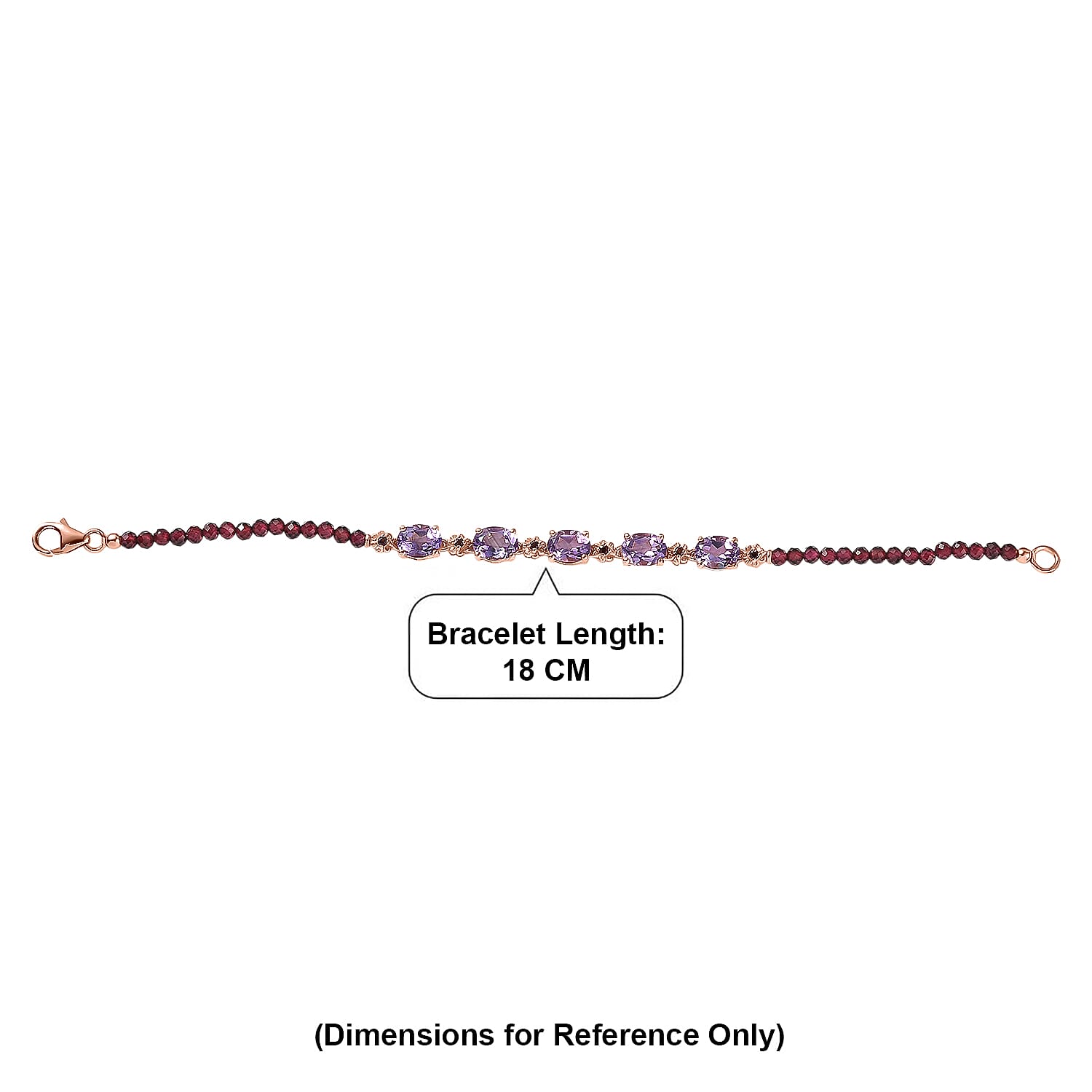 D'Joy AAA Rose De France Amethyst & Red Garnet Linking Bracelet (Size - 7) in 18K Vermeil Rose Gold Plated Sterling Silver 14.95 Ct.