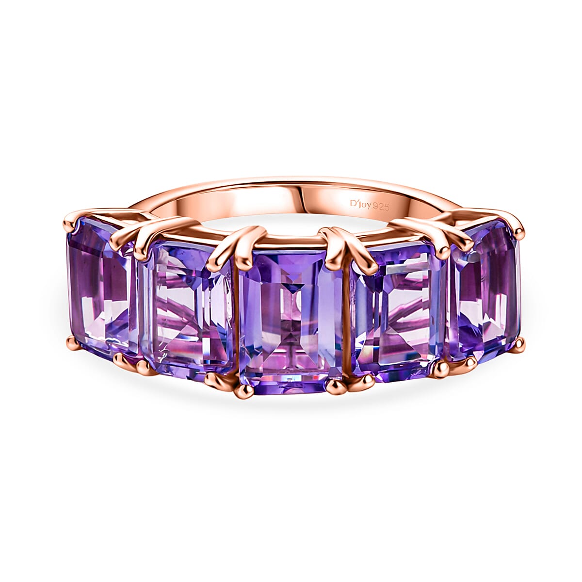 D'Joy AAA Rose De France Amethyst 5 Stone Ring in Rose Gold Plated Sterling Silver 4.63 Ct.
