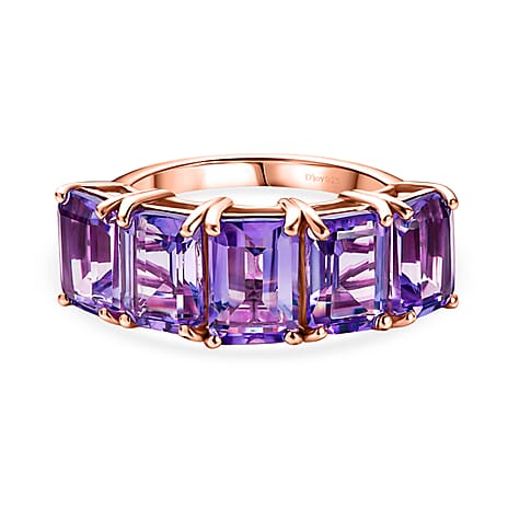D'Joy AAA Rose De France Amethyst 5 Stone Ring in Rose Gold Plated Sterling Silver 4.63 Ct.