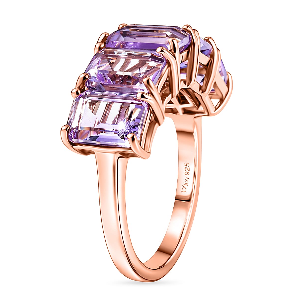 D'Joy AAA Rose De France Amethyst 5 Stone Ring in Rose Gold Plated Sterling Silver 4.63 Ct.