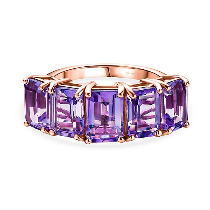 D'Joy AAA Rose De France Amethyst 5 Stone Ring in Rose Gold Plated Sterling Silver 4.63 Ct.