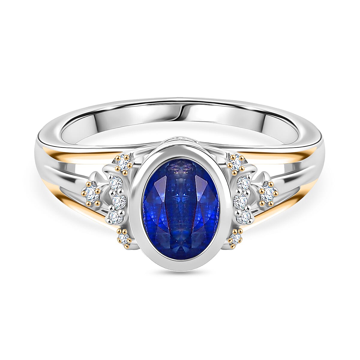 GP Kyanite, White Zircon, Kanchanaburi Blue Sapphire Fancy Ring in Rhodium OverlaySterling Silver  1.804  Ct.