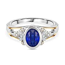 GP Kyanite, White Zircon Ring in Rhodium Overlay & Yellow Gold Plated Sterling Silver 1.80 Ct.
