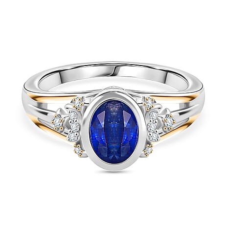 GP Kyanite, White Zircon, Kanchanaburi Blue Sapphire Fancy Ring in Rhodium OverlaySterling Silver  1.804  Ct.