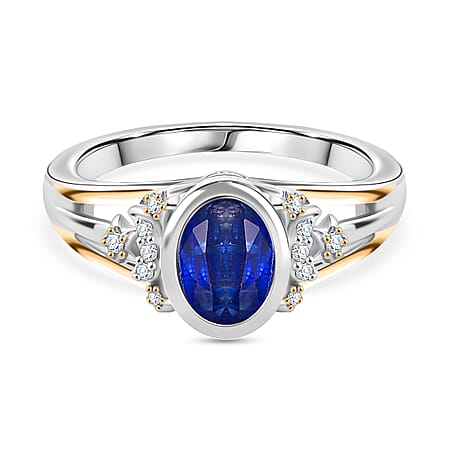 GP Kyanite, White Zircon Ring in Rhodium Overlay & Yellow Gold Plated Sterling Silver 1.80 Ct. GP Kyanite, White Zircon Ring in Rhodium Overlay & Yellow Gold Plated Sterling Silver 1.80 Ct.