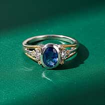 GP Kyanite, White Zircon Ring in Rhodium Overlay & Yellow Gold Plated Sterling Silver 1.80 Ct.