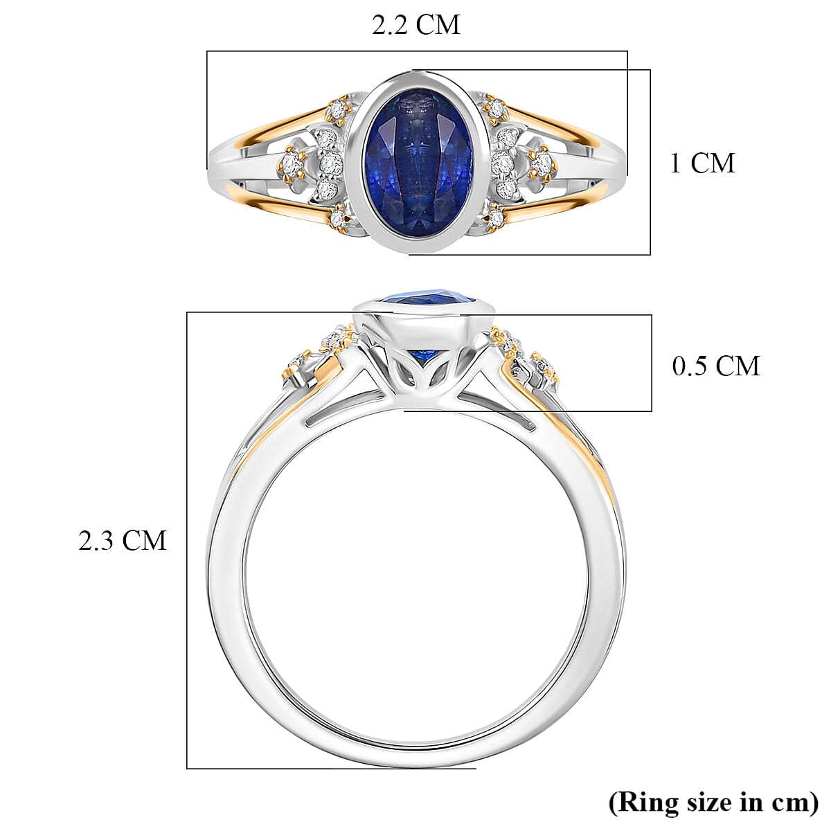 GP Kyanite, White Zircon, Kanchanaburi Blue Sapphire Fancy Ring in Rhodium OverlaySterling Silver  1.804  Ct.