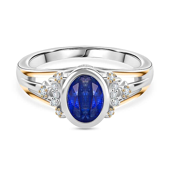 GP Kyanite, White Zircon Ring in Rhodium Overlay & Yellow Gold Plated Sterling Silver 1.80 Ct.