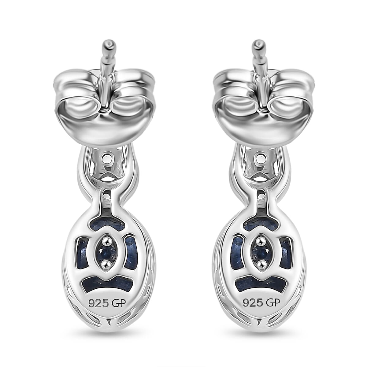 GP Natural Kashmir Kyanite, White Zircon & Kanchanaburi Blue Sapphire Stud Push Back Earring in Rhodium & Yellow Gold Plated Sterling Silver 2.26 Ct.