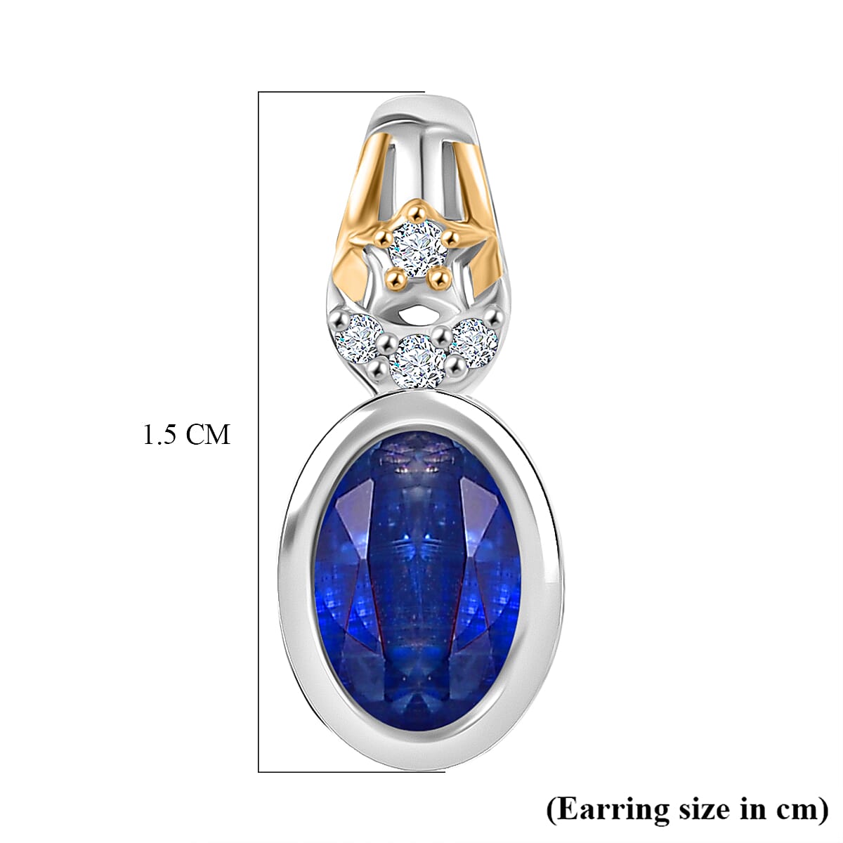 GP Natural Kashmir Kyanite, White Zircon & Kanchanaburi Blue Sapphire Stud Push Back Earring in Rhodium & Yellow Gold Plated Sterling Silver 2.26 Ct.