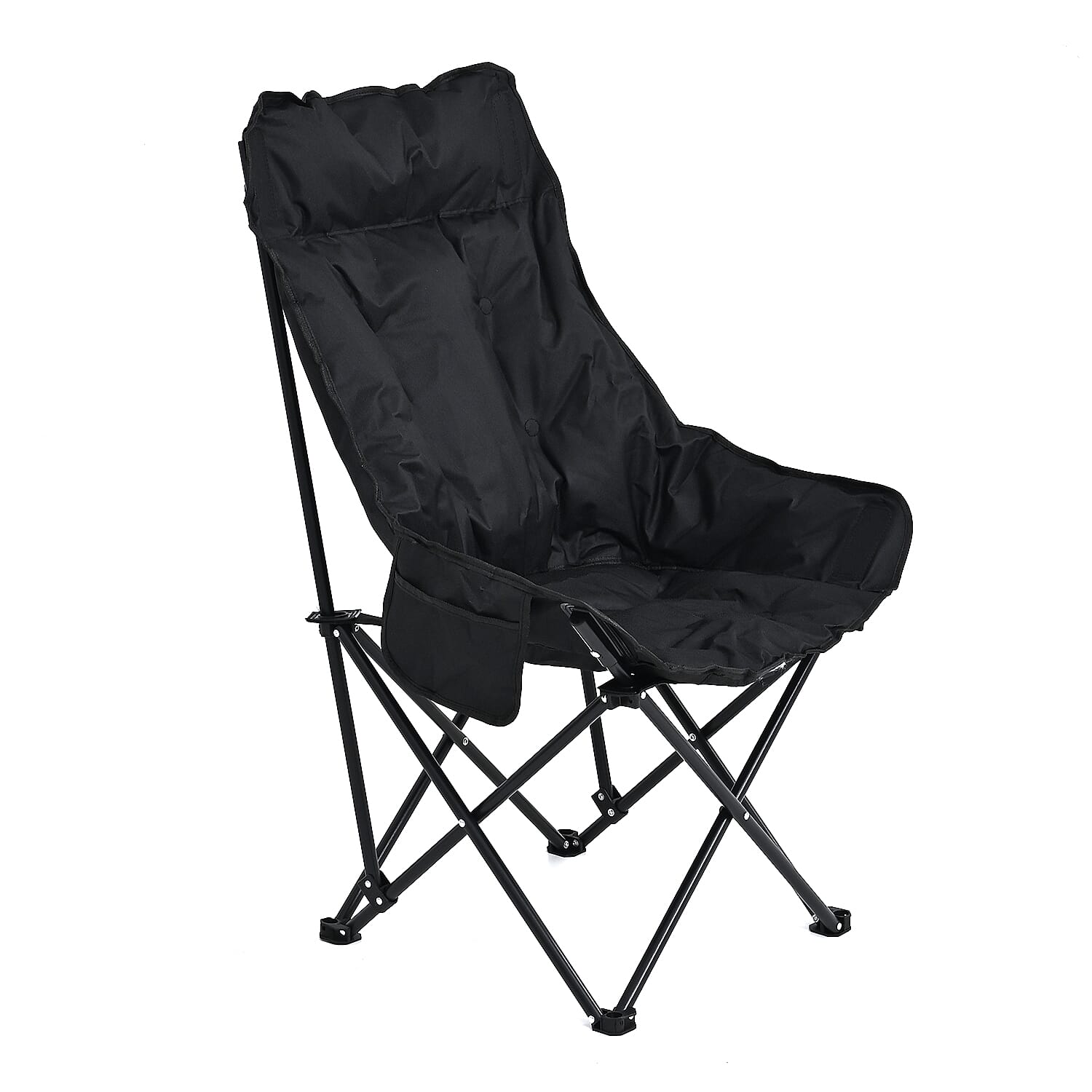 Heavy Duty Padded Foldable Oxford Cloth Camping Chair (90x46x46cm) - Black