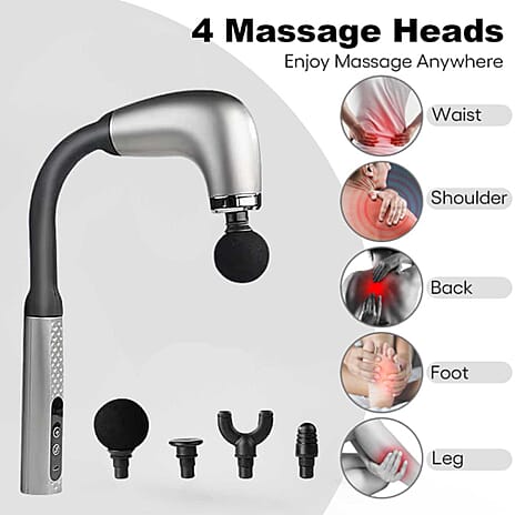 Electric Fascia Massager Body Relaxation Trigger Point Massage Device with 5 Interchangable Heads - Grey