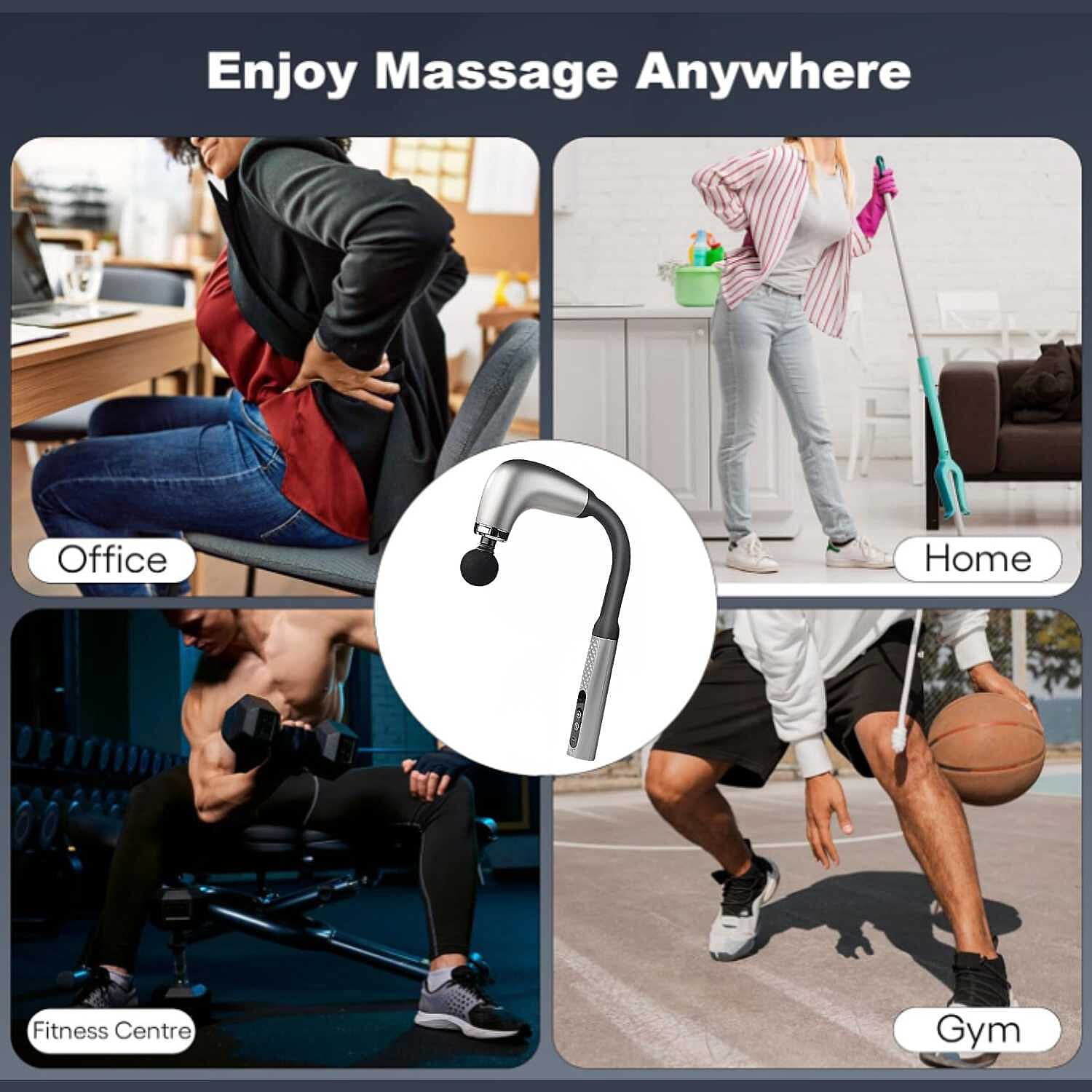 Electric Fascia Massager Body Relaxation Trigger Point Massage Device with 5 Interchangable Heads - Grey