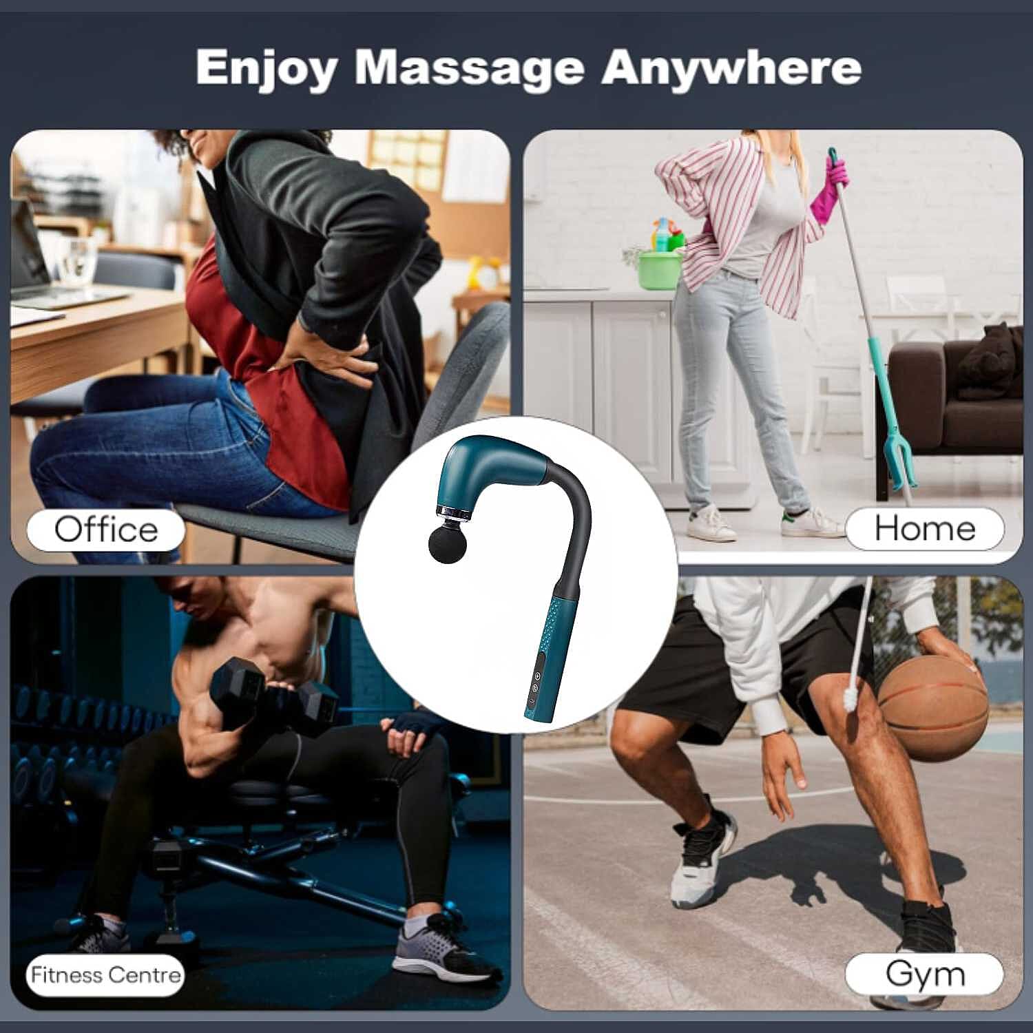 Electric Fascia Massager Body Relaxation Trigger Point Massage Device with 5 Interchangeable Heads - Green