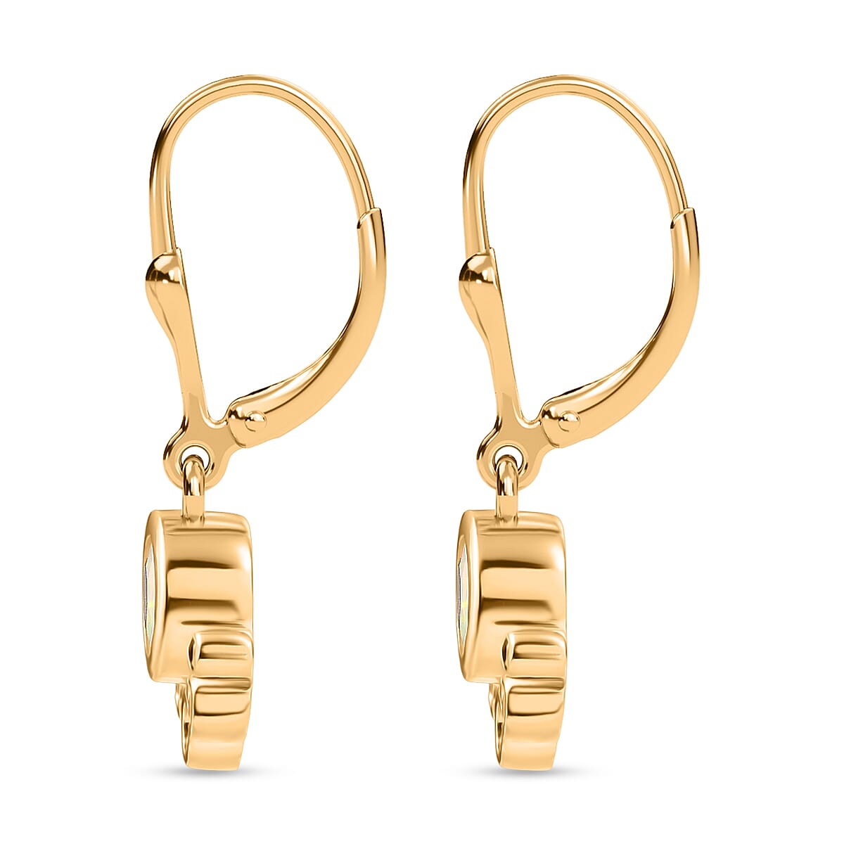 D'Joy Faceted Ethiopian Opal & White Zircon Dangling Earring with Lever Back in Yellow Gold Plated Sterling Silver.