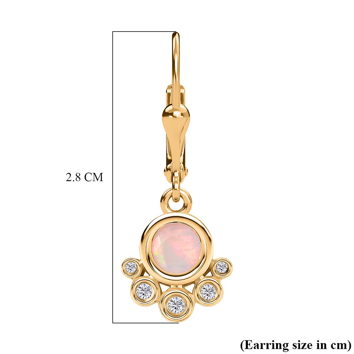D'Joy Faceted Ethiopian Opal & White Zircon Dangling Earring with Lever Back in Yellow Gold Plated Sterling Silver.