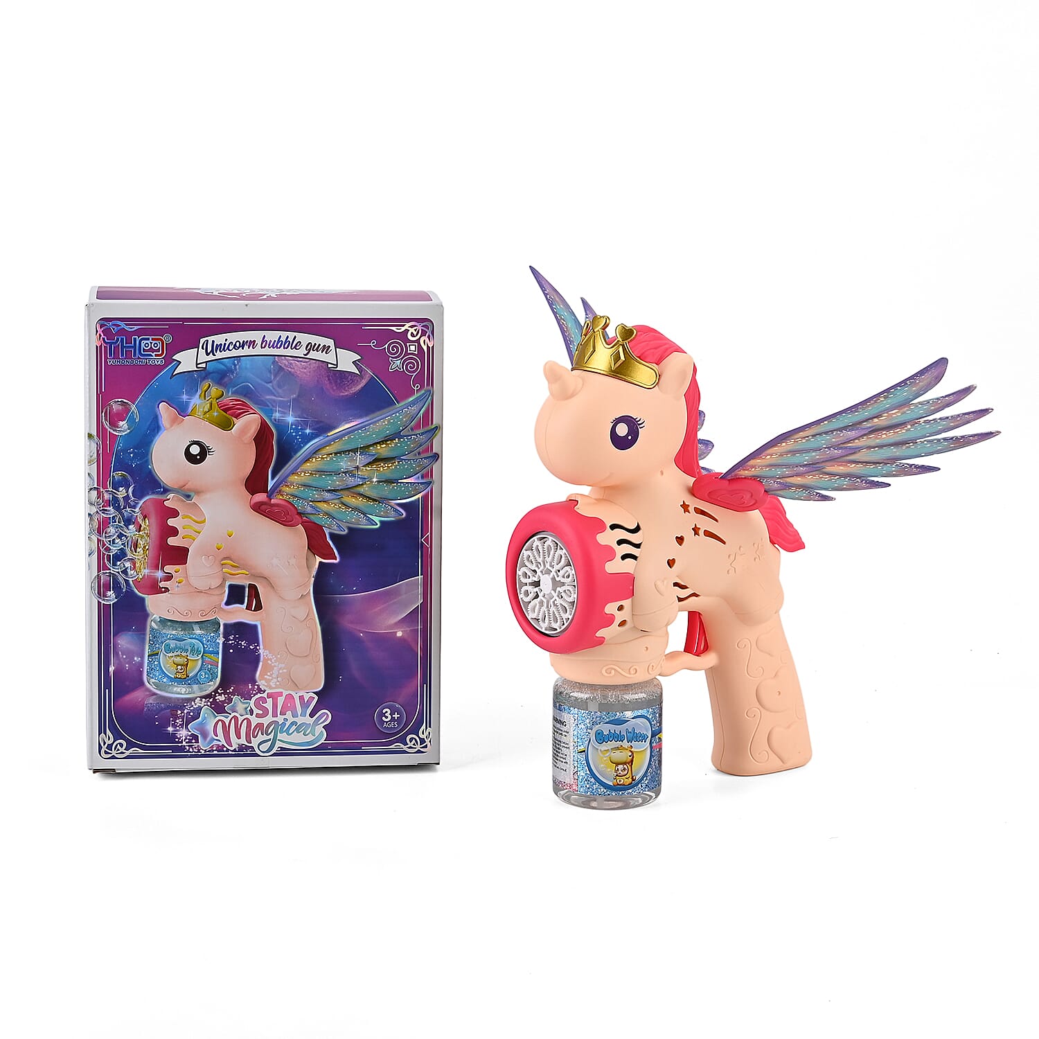Big Flying Horse Bubble Blaster Powered By 4xAA Battery (Not Incl.)  and 90mL Bubble Fluid - Pink & Peach
