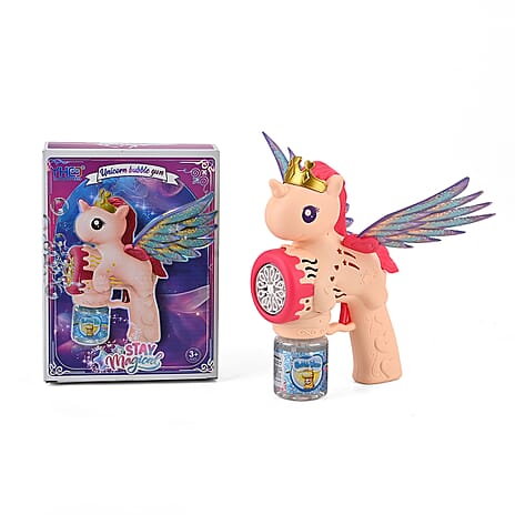 Big Flying Horse Bubble Blaster Powered By 4xAA Battery (Not Incl.)  and 90mL Bubble Fluid - Pink & Peach