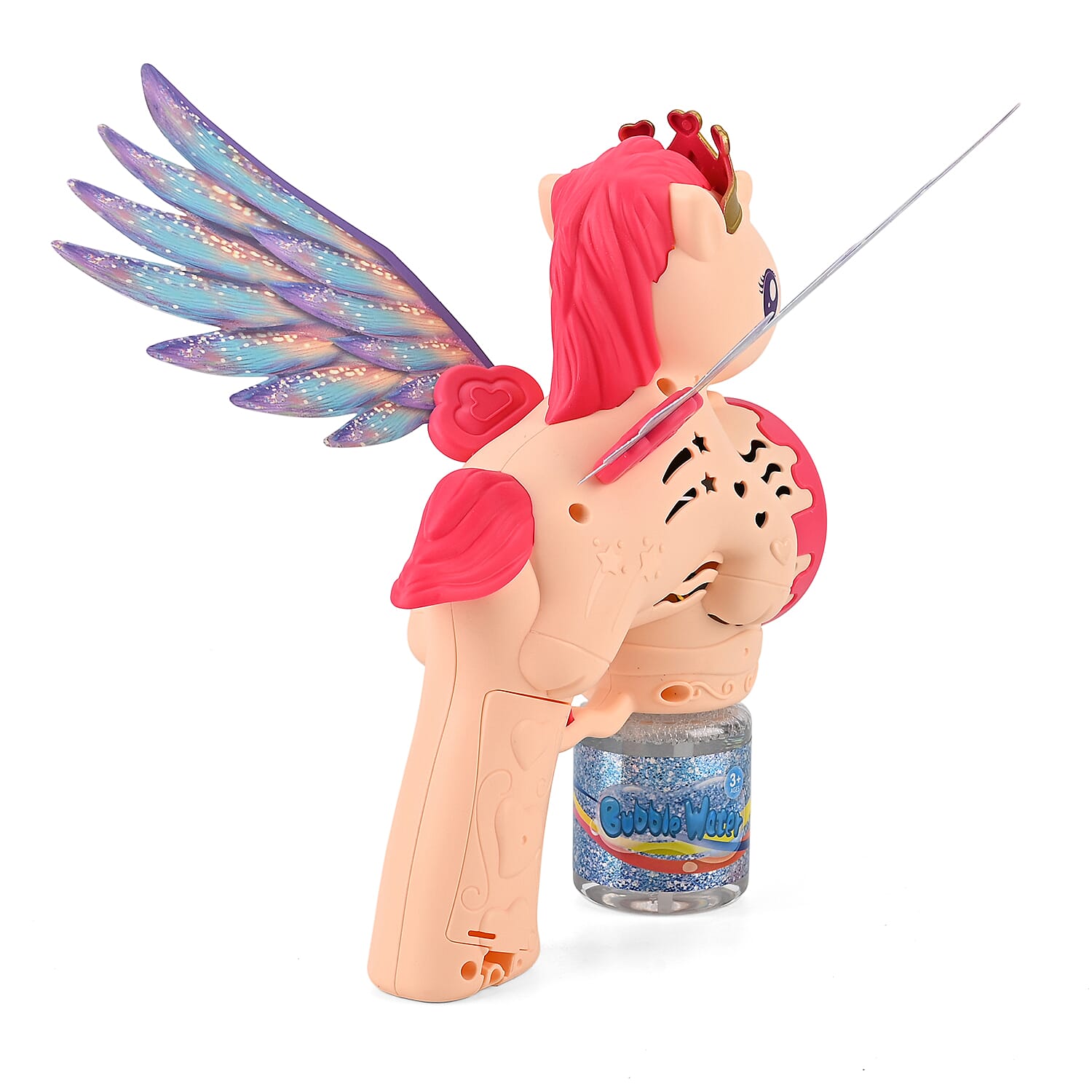 Big Flying Horse Bubble Blaster Powered By 4xAA Battery (Not Incl.)  and 90mL Bubble Fluid - Pink & Peach