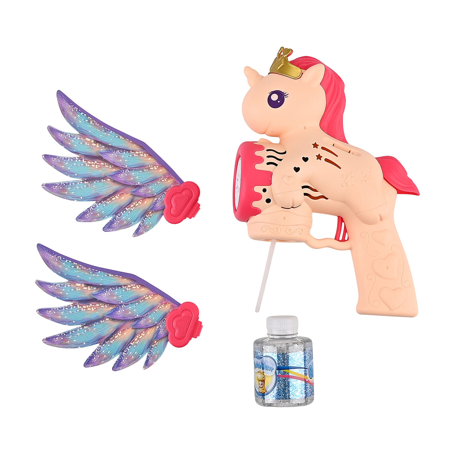Big Flying Horse Bubble Blaster Powered By 4xAA Battery (Not Incl.)  and 90mL Bubble Fluid - Pink & Peach
