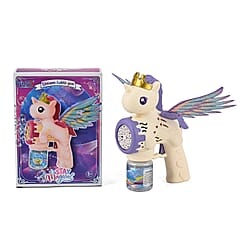 Big Flying Horse Bubble Blaster Powered By 4xAA Battery (Not Incl.)  and 90mL Bubble Fluid - Cream & Light Purple