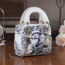 LA MAREY SIGNATURE Genuine Leather Tiger Sequins Embroidery Handbag - Blue